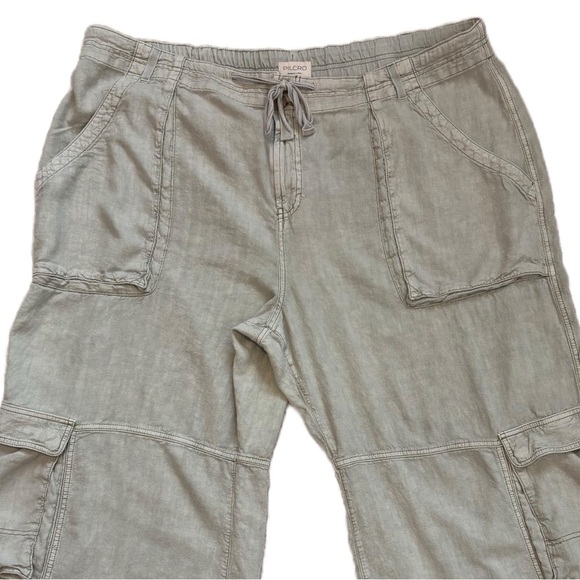 Anthropologie Pilcro Beach Cargo Linen Blend Wide Leg Pants Moss Green 24W Plus - Picture 6 of 15